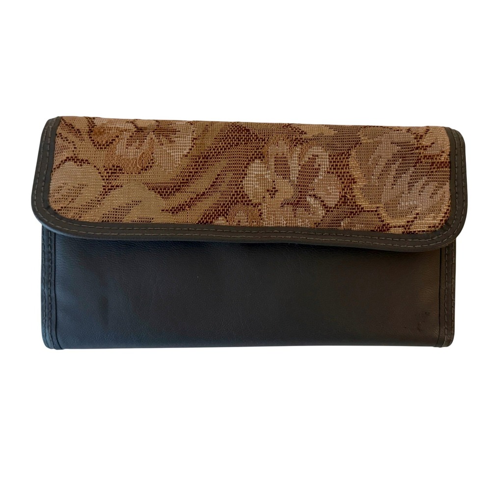 70s Coquette Tapestry Wallet Womens Clutch Organizer Gray Vintage Cottagecore